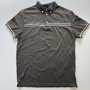 J LINDEBERG Short Sleeve Hybrid Pique Polo Shirt Mens‎ Large Gray Striped Golf
